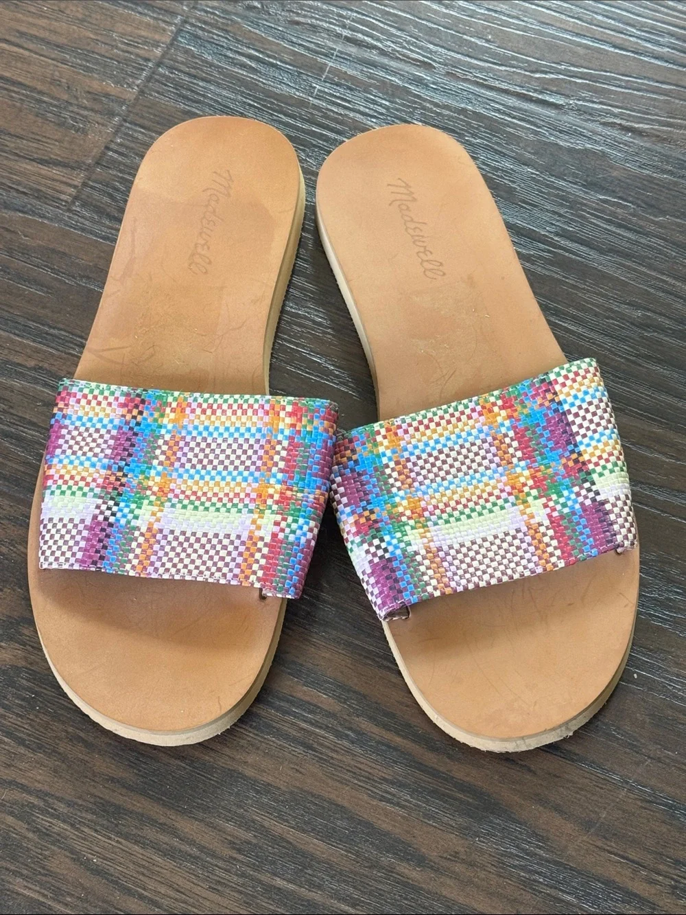 Madewell Multicolor Woven Slide Sandals with Tan Footbed